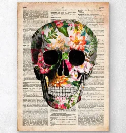 Affiche crâne floral - Ancien dictionnaire-Codex Anatomicus Discount