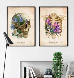 Anatomie du crâne - Floral - Vieux papier-Codex Anatomicus New