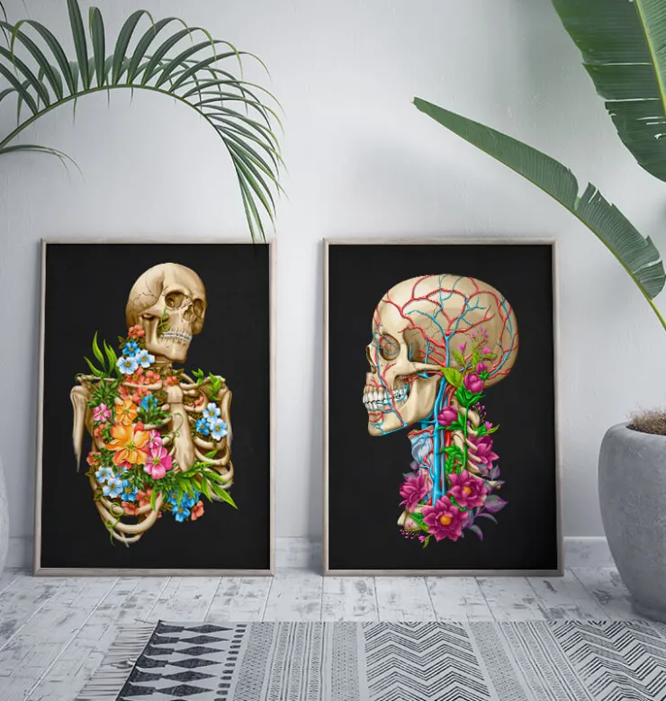 Anatomie du crâne II - Floral - Noir-Codex Anatomicus Discount