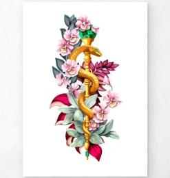 Bâton d'Asclépios avec Fleurs - Blanc-Codex Anatomicus Outlet