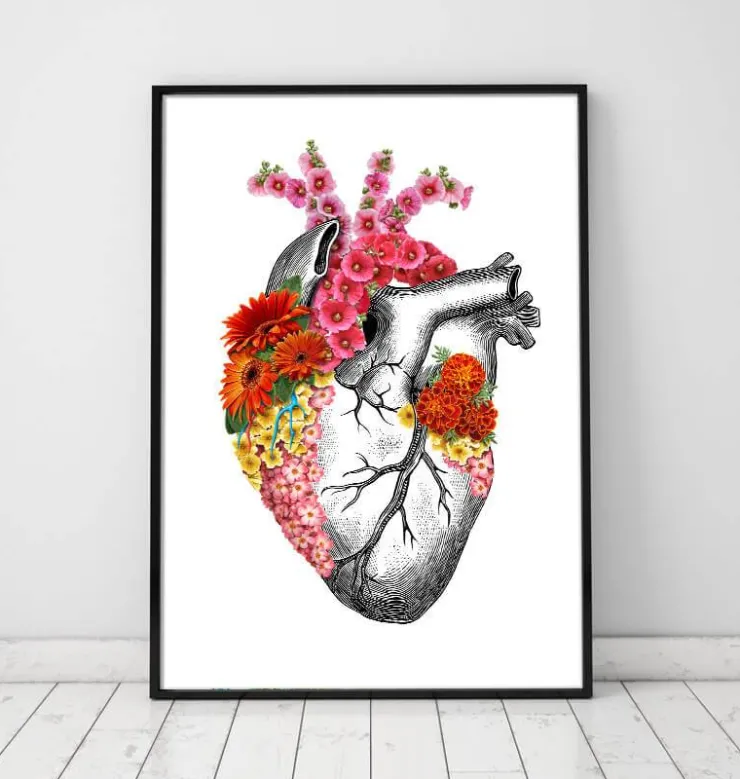 Coeur anatomique avec fleurs II - Blanc-Codex Anatomicus Online