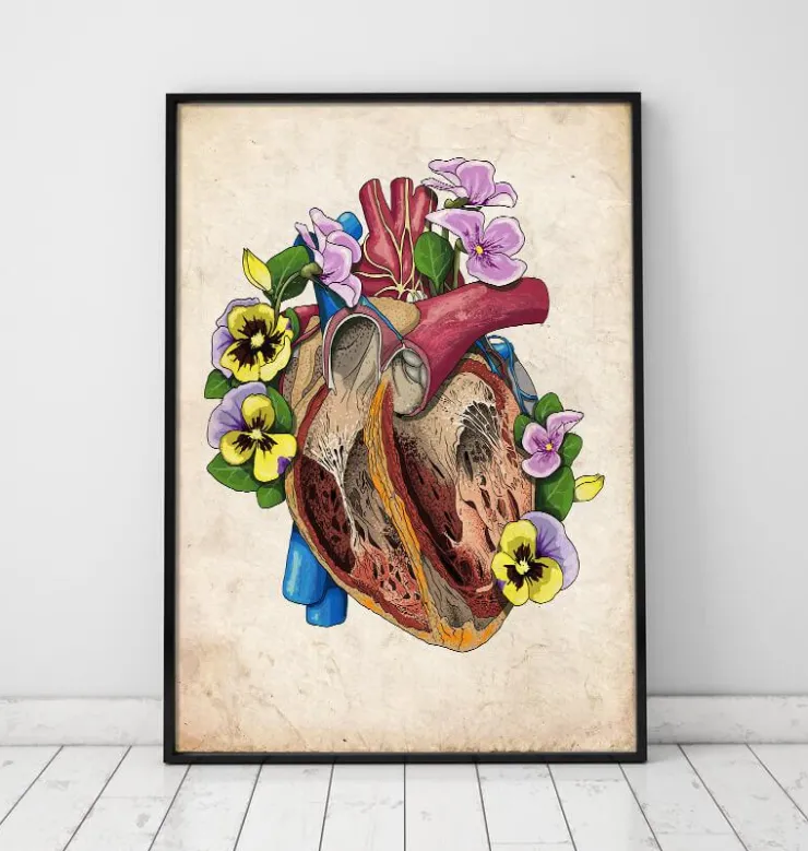 Coeur avec fleurs II - Vieux papier-Codex Anatomicus Hot
