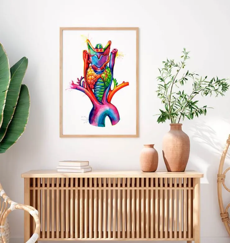 Larynx, thyroïde et aorte - aquarelle-Codex Anatomicus Outlet
