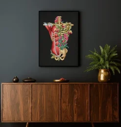 Muscles et os du torse - Floral - Noir-Codex Anatomicus Sale