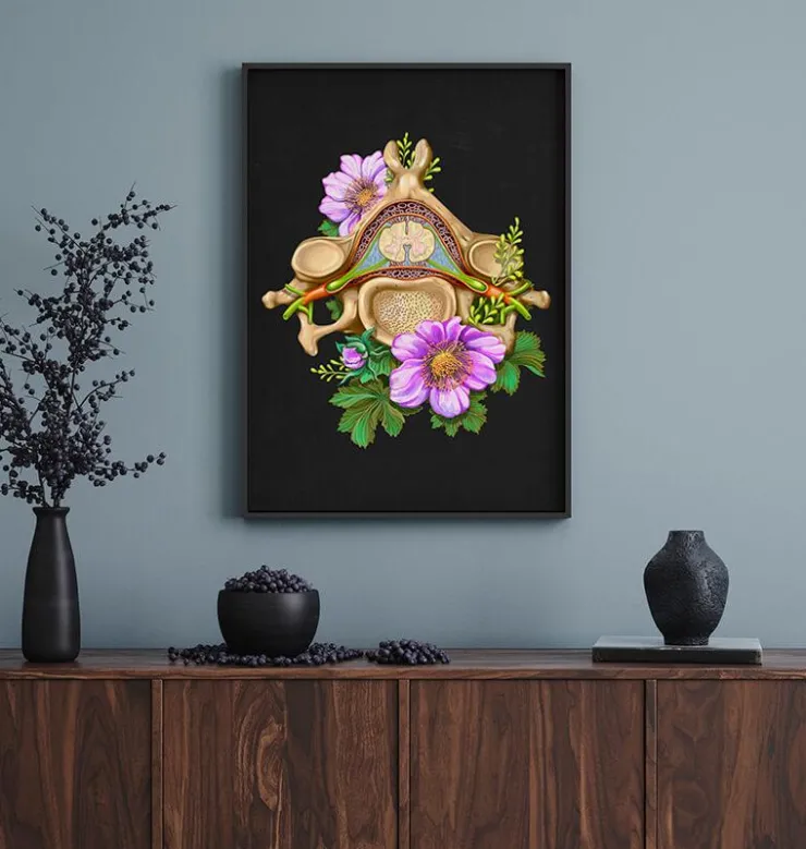 Vertèbre cervicale - Floral - Noir-Codex Anatomicus Outlet